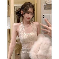 批发带胸垫 蕾丝挂脖吊带背心女打底美背<b class='q'>文胸</b>一体露背内搭小上衣