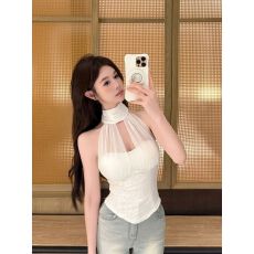 批发带胸垫 蕾丝拼接挂脖吊带<b class='q'>背心</b>不<b class='q'>规则</b>显瘦抹胸内搭短款上衣