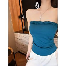 批发带胸垫 辣妹风一字围褶皱收腰扭结抹胸背心女内搭无袖上衣