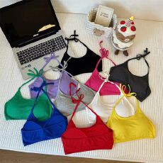 批发带胸垫 10色 辣妹短款绑带挂脖背心<b class='q'>内衣</b>女露背内搭美背抹胸