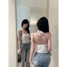 批发带胸垫 蕾丝纽扣挂脖吊带背心女夏季外穿泰式辣妹v领抹胸上衣