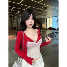 批发三件套装 辣妹撞色修身叠穿文胸吊带背心女长袖防晒<b class='q'>开衫</b>外套
