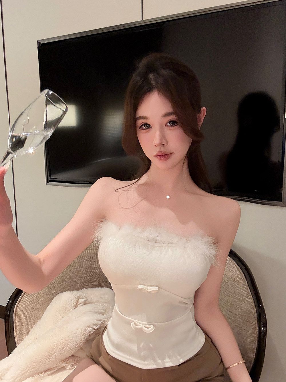 벨트 가슴 패드 모피 패치워크 섹시함 튜브탑 조끼 여성 여름 순수한 욕망 핫걸 몸매 가꾸기 인사이드 가져 가라. 짧은 맨위