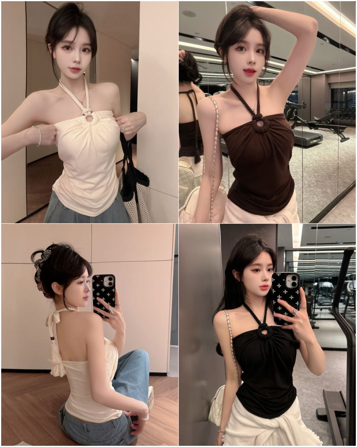 벨트 가슴 패드 핫걸 비즈 대마 로프 행침 목 캐미솔 여름 외출용 백리스 몸매 가꾸기 민소매 맨위