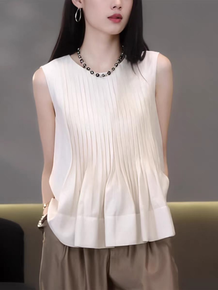 웨스트 지아 아세트산 모달 프랑스식 사소한 작은 셔츠 여성 루즈핏 민소매 조끼 셔츠 맨위