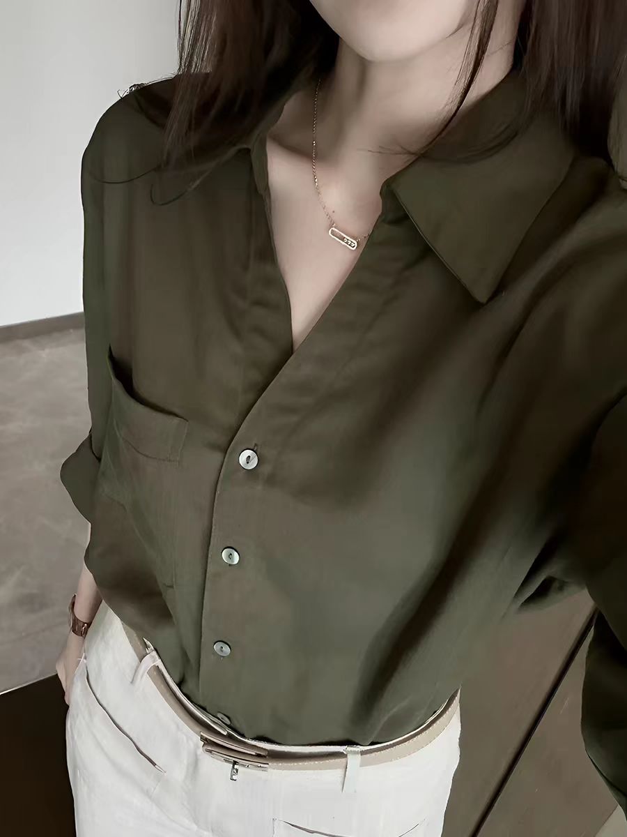 오래된 돈 바람 V넥 품격 다용도 루즈핏 캐주얼 느긋한 긴팔 셔츠