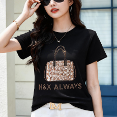 批发美式复古正肩短袖t恤女夏季<b class='q'>宽松</b>大码遮肉春秋内搭打底衫半袖上衣