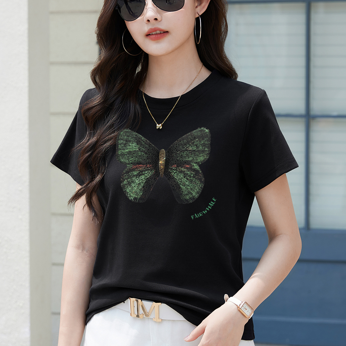 RY4293# 黑色短袖t恤女宽松夏季2026年新款时尚洋气正肩体恤半袖上衣百搭