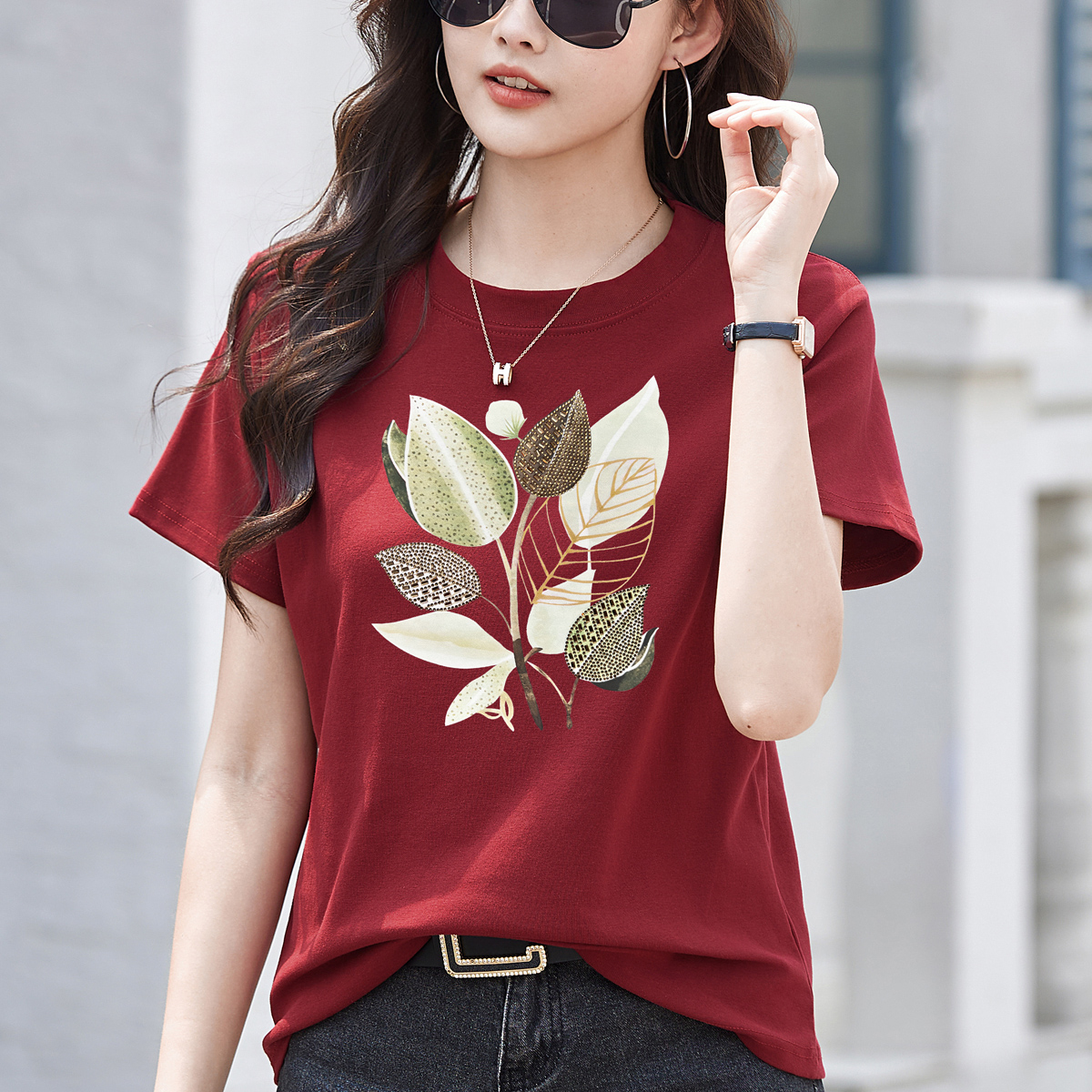 RY4291# 正肩短袖T恤女2026夏季新款设计感圆领大码女装半袖宽松显瘦上衣