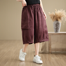 批发实拍2026夏新款纯色双层苎麻七分<b class='q'>哈伦裤</b>女宽松休闲百搭外穿阔腿裤