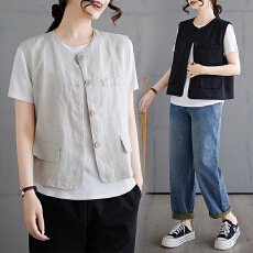 批发实拍2026夏款文艺中式圆领亚麻马甲小众设计纯色无袖薄款外穿背心