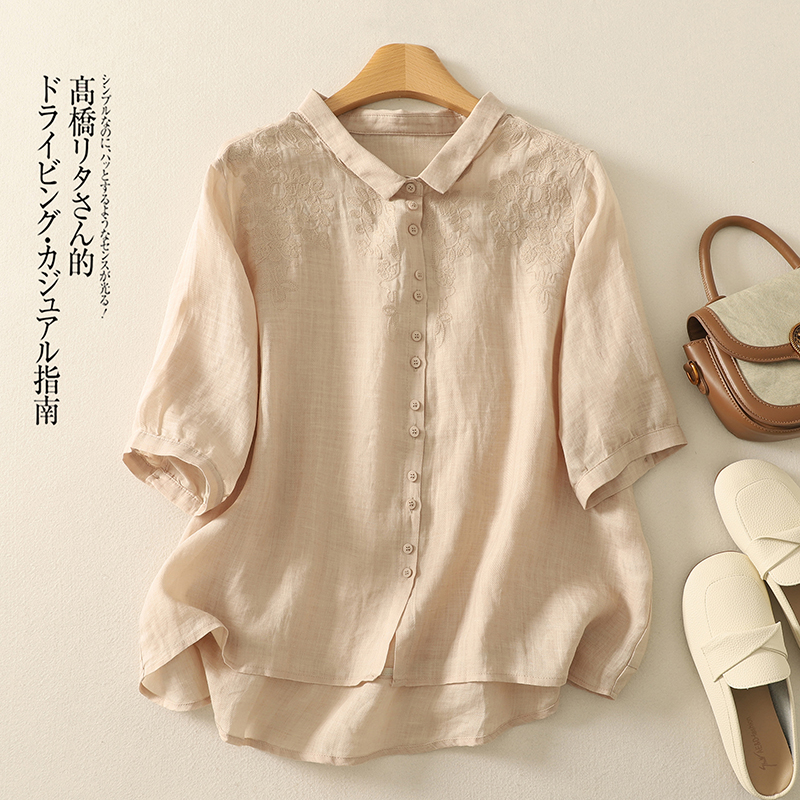 실사 2026 여름 새로운 면 나병 루즈핏 빅 사이즈 자수 맨위 어머니 드레스 패션 연령 감소 아름다운 작은 셔츠