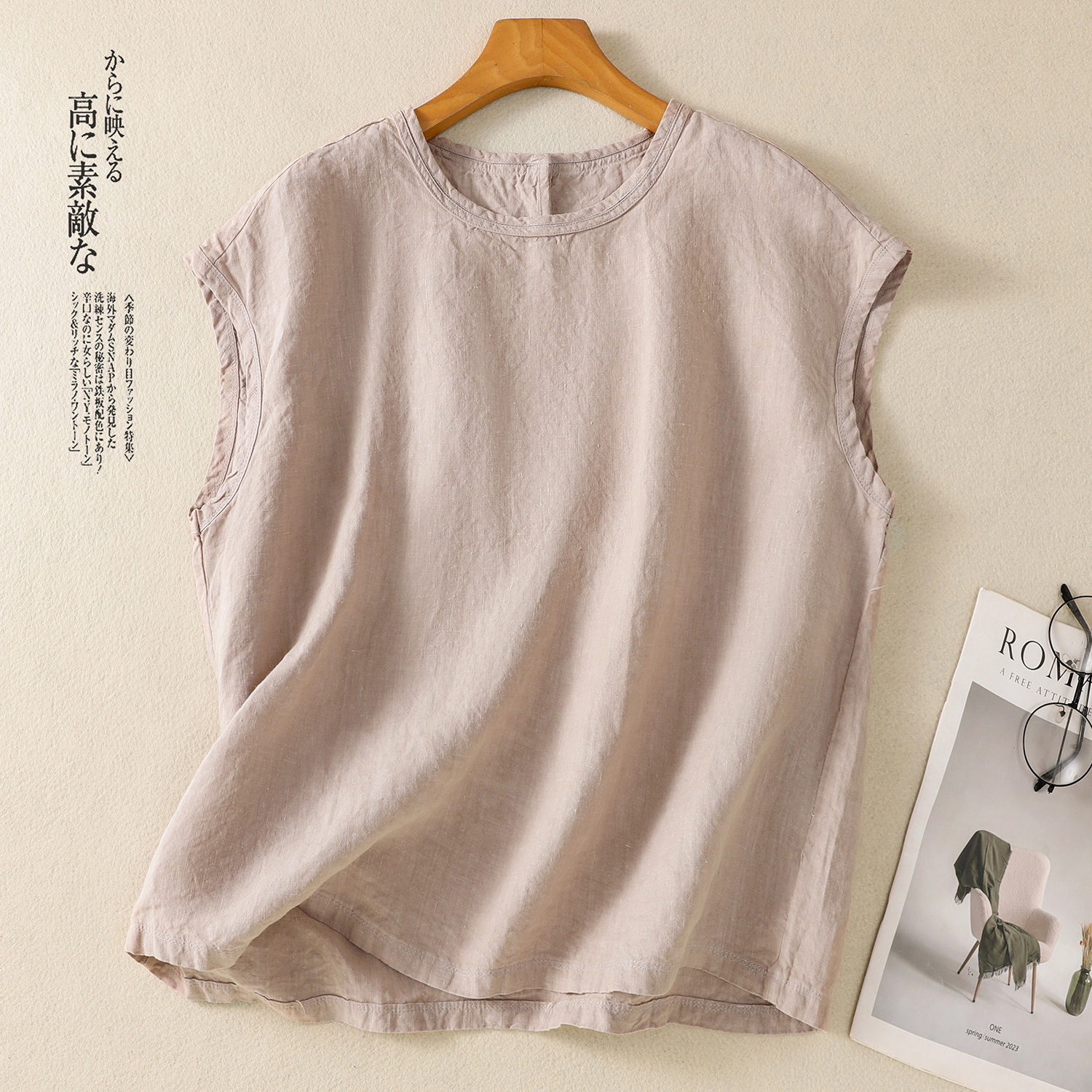 실사 2026 여름 새로운 면 린넨 레트로 풀오버 반팔 마 셔츠 루즈핏 캐주얼 단색 다용도 문예 티셔츠 여성