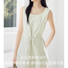 批发2026夏季新款全棉法式抽绳<b class='q'>连衣裙</b>女文艺气质收腰显瘦无袖大摆长裙