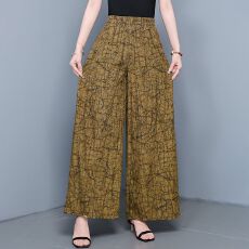 批发100聚酯纤维 2025夏高腰显瘦新款阔腿裤女妈妈裤宽松<b class='q'>中老年</b>长裤子