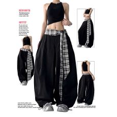批发韩版格子绑带工装弯刀<b class='q'>休闲裤</b><b class='q'>女</b>2025新款宽松显瘦阔腿镰刀裤子<b class='q'>女</b>
