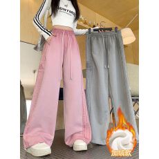 批发实拍 加绒原版包边 条纹运动裤女秋季高式卫裤宽松直筒<b class='q'>休闲</b>裤