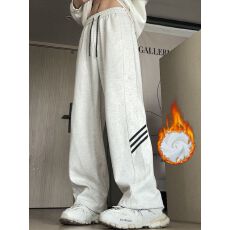 批发实拍 CVC高密米尼 条纹<b class='q'>运动</b>裤女直筒休闲裤