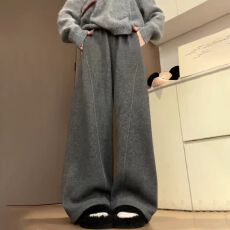 批发毛呢阔腿裤<b class='q'>女</b>冬慵懒松弛感高腰垂感宽松云朵裤小个子弯刀裤