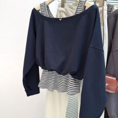 批发实拍韩系字母印花一字肩长袖卫衣+修身背心<b class='q'>套装</b>女春秋新假两件套