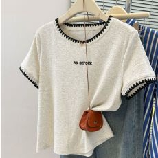 批发实拍<b class='q'>纯棉</b>罗纹夏季字母刺绣短袖T恤女宽松显瘦<b class='q'>打底衫</b>内搭半袖上衣