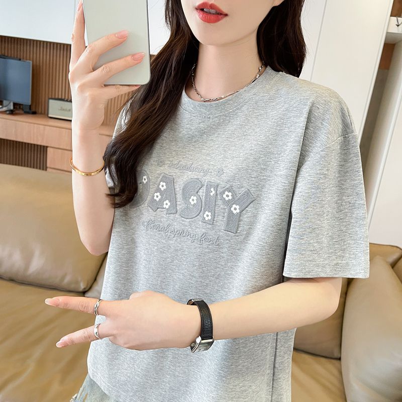 실사 62 면 38 폴리 에스터 반팔 셔츠 여성 여름 드레스 반팔 얇은 스타일 3 차원 자수 루즈핏 작은 키 맨위