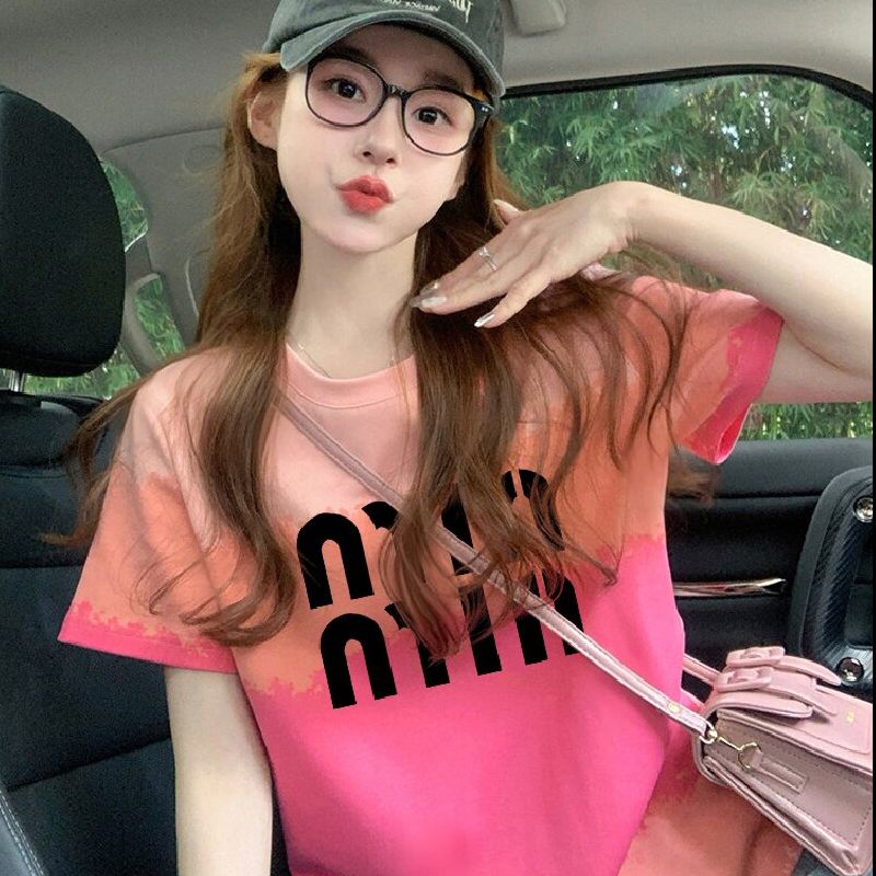 200그램 순면 이후 패키지 칼라 색상 색 후광 염색 루즈핏 티셔츠 여성 디자인 센스 프린트 슬림해 보이는 맨위 트렌디