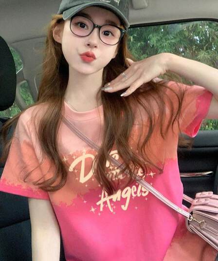 200그램 순면 이후 패키지 칼라 색상 색 후광 염색 루즈핏 티셔츠 여성 디자인 센스 프린트 슬림해 보이는 맨위 트렌디