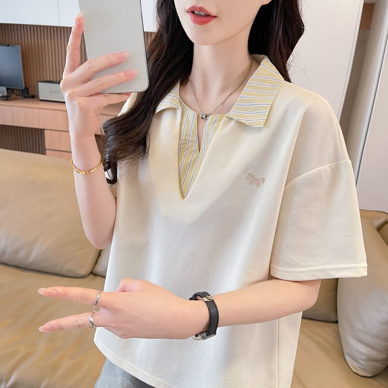 실사 180g 남자 바 면 반팔 티셔츠 여성 여름 드레스 얇은 스타일 패치워크 POLO 칼라 루즈핏 작은 키 맨위