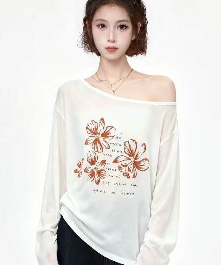 65 면 눈꽃 면 긴팔 티셔츠 여성 새로운 2026 여름 자외선 차단 의류 루즈핏 Tulle 블라우스 외부 잡아라. 의류