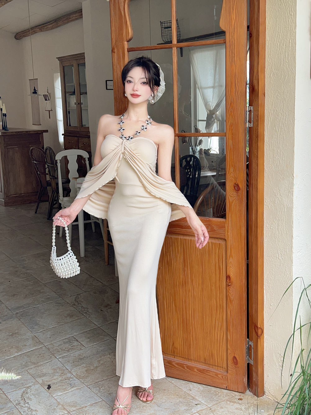 MY13632# 名媛挂脖吊带性感包臀小妈裙显身材礼服抹胸长款连衣裙女裝貨...