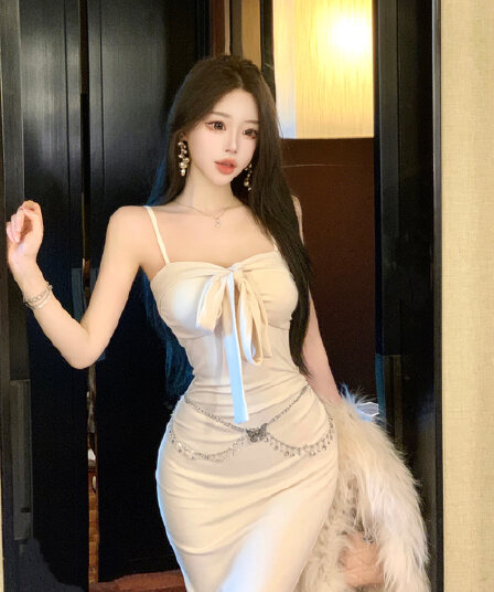 실사 섹시함 핫걸 리본 몸매 가꾸기 슬림해 보이는 만나는 타이트 스커트 인어 꼬리 드레스