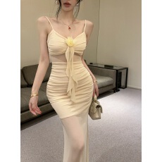 批发实拍纯欲辣妹性感网纱花朵拼接显瘦包臀<b class='q'>连衣裙</b>