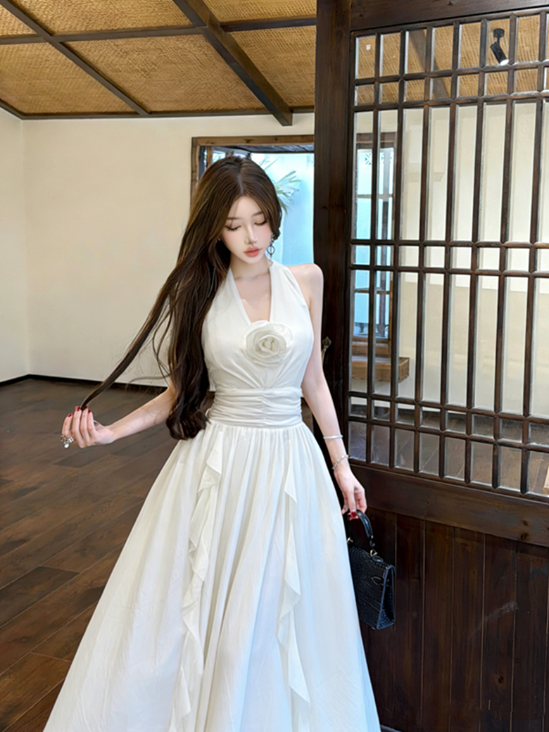 실사 여름 아름다운 해변가 휴가 프랑스식 행침 목 꽃 휴가 요정 품격 슬림해 보이는 드레스