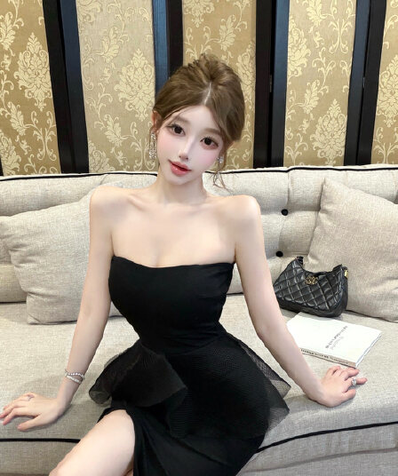 실사 섹시함 튜브탑 연례 회의 이브닝 드레스 오프숄더 튜브탑 예복 드레스