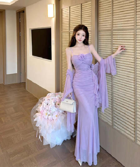 실사 순수한 욕망 레이스 조각 망사 3 차원 꽃 몸매 가꾸기 주름 해변가 휴가 슬립 드레스 투피스 세트