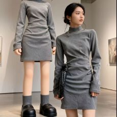 批发辣妹包臀磨毛<b class='q'>打底连衣裙</b>女装秋冬款裙子搭配大衣内搭新款短款时尚