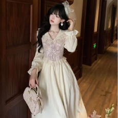 批发暮云辞枝 法式浪漫赫本风<b class='q'>提花</b><b class='q'>连衣裙</b>公主生日礼服裙