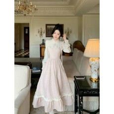 批发粉雪诗行 气质小香<b class='q'>绣花</b>温柔粉大摆<b class='q'>连衣裙</b>小香风木耳边初恋<b class='q'>连衣裙</b>