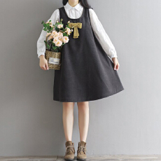 批发2025秋冬新款大码韩版外穿背心A字裙呢子宽松腰蝴蝶结<b class='q'>撞色</b><b class='q'>连衣裙</b>