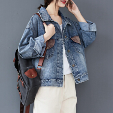 批发实拍2026春季新款女<b class='q'>欧美</b>休闲百搭设计感复古撞色宽松型牛仔外套