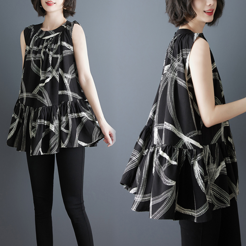 RY2155# 实拍2026夏季新款大码宽松真丝雪纺衫无袖背心百搭遮肚显瘦女上衣