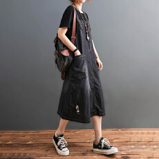 批发实拍2026夏季新款韩版时尚复古大码宽松连衣裙百搭显瘦牛仔<b class='q'>背带</b>裙