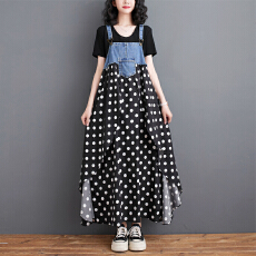 批发实拍2026夏季新款荷叶边宽松雪纺牛仔设计感圆点背带中长款连衣裙