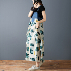 批发实拍2026夏季新款荷叶边宽松雪纺印花<b class='q'>牛仔</b>设计感背带中长款<b class='q'>连衣裙</b>