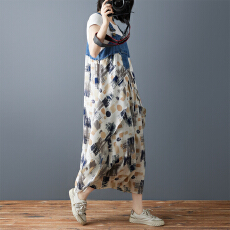 批发实拍2026夏季新款荷叶边宽松雪纺印花牛仔设计感背带中长款<b class='q'>连衣</b>裙