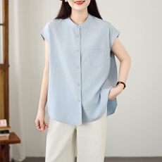 实拍2026夏季新款宽松简约圆领背心无袖衬衣天丝棉女夏上衣