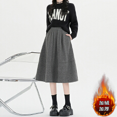 批发实拍秋<b class='q'>冬</b>新款加绒加厚手感超舒适毛呢半身裙百搭休闲松紧腰半身裙
