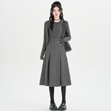 批发实拍秋<b class='q'>冬</b>新款手感超舒适毛呢格子半身长裙百搭休闲后腰松紧半身裙