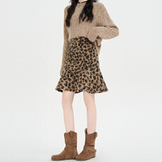 批发实拍秋冬新款街头时尚辣妹豹纹卷卷毛<b class='q'>包臀</b>显瘦性感鱼尾<b class='q'>半身裙</b>